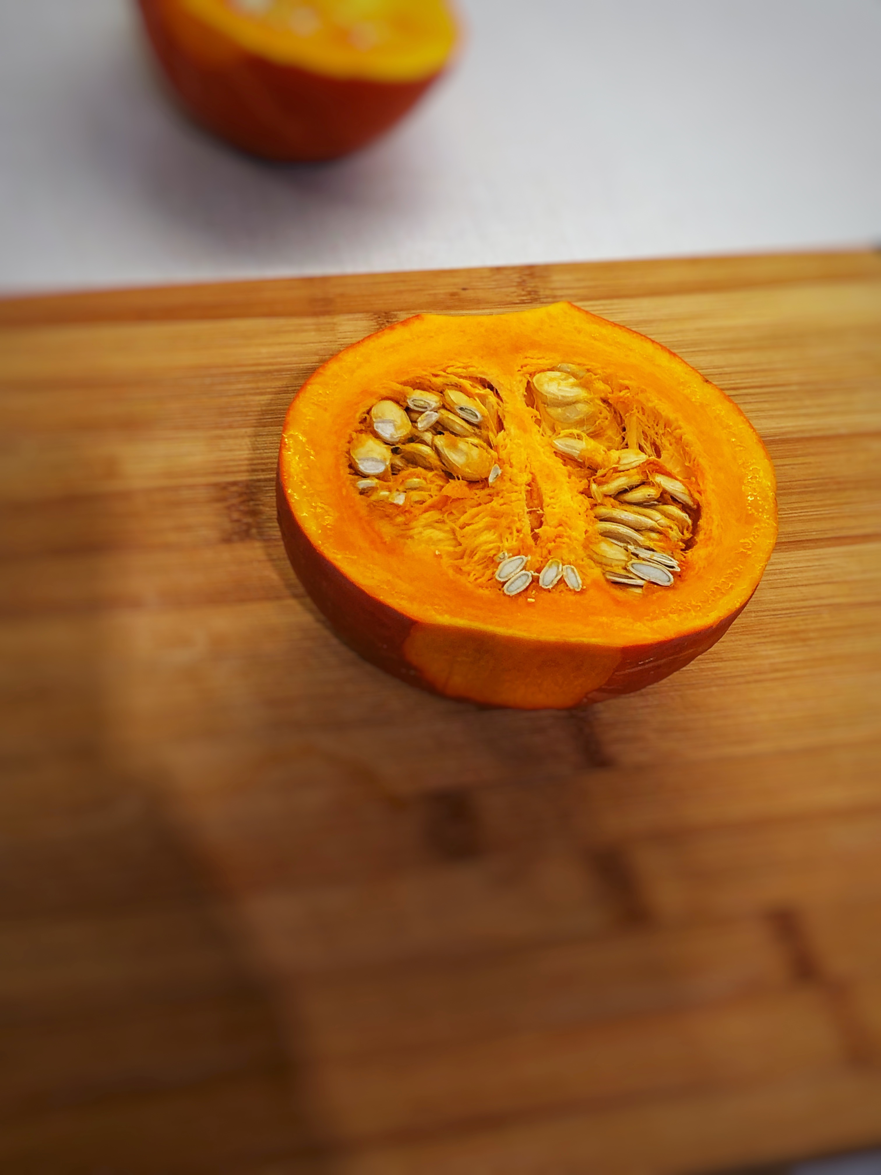 Hokkaido pumpkin cut in half