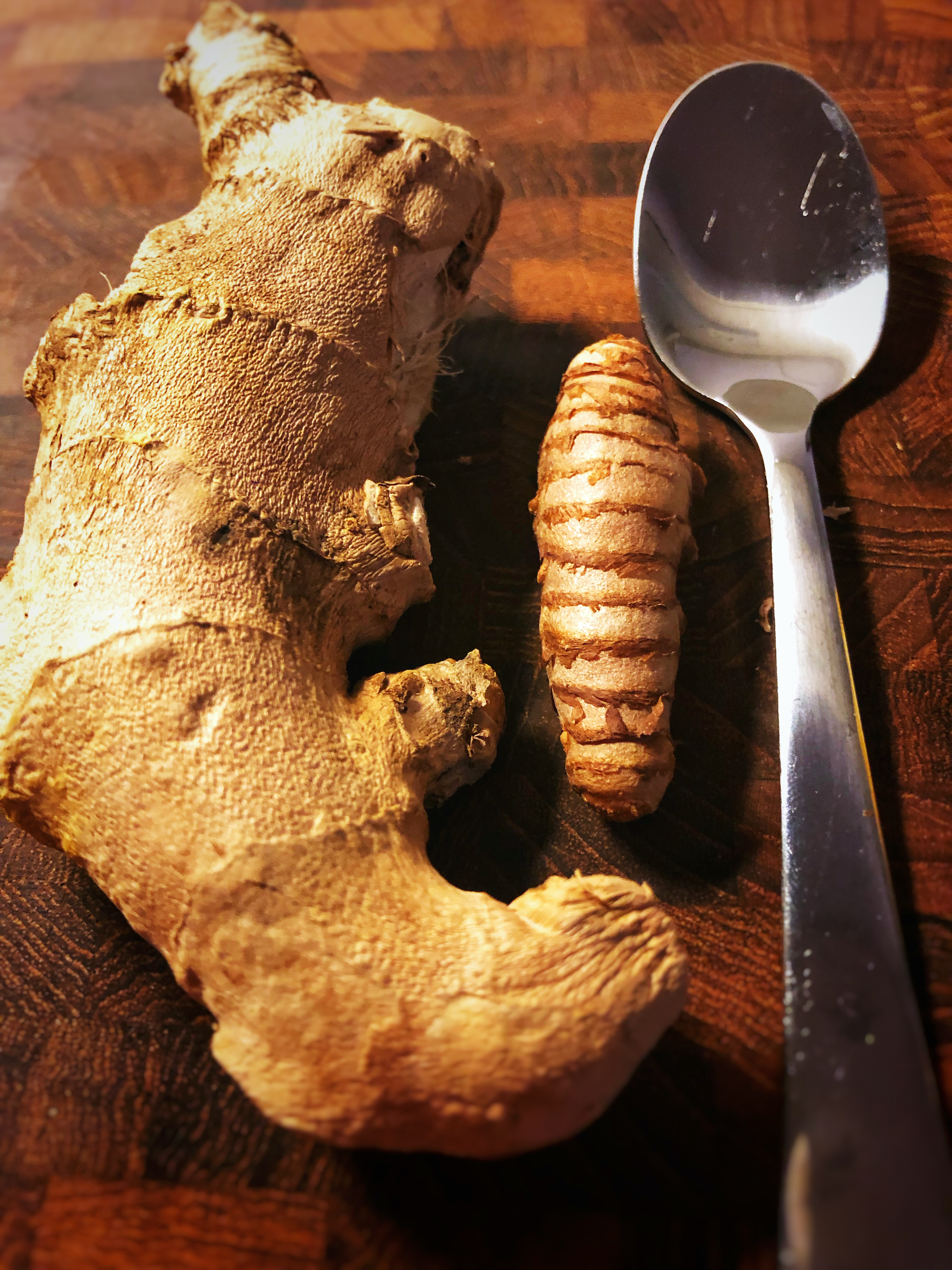 Ginger and Turmeric. Use a spoon to peal